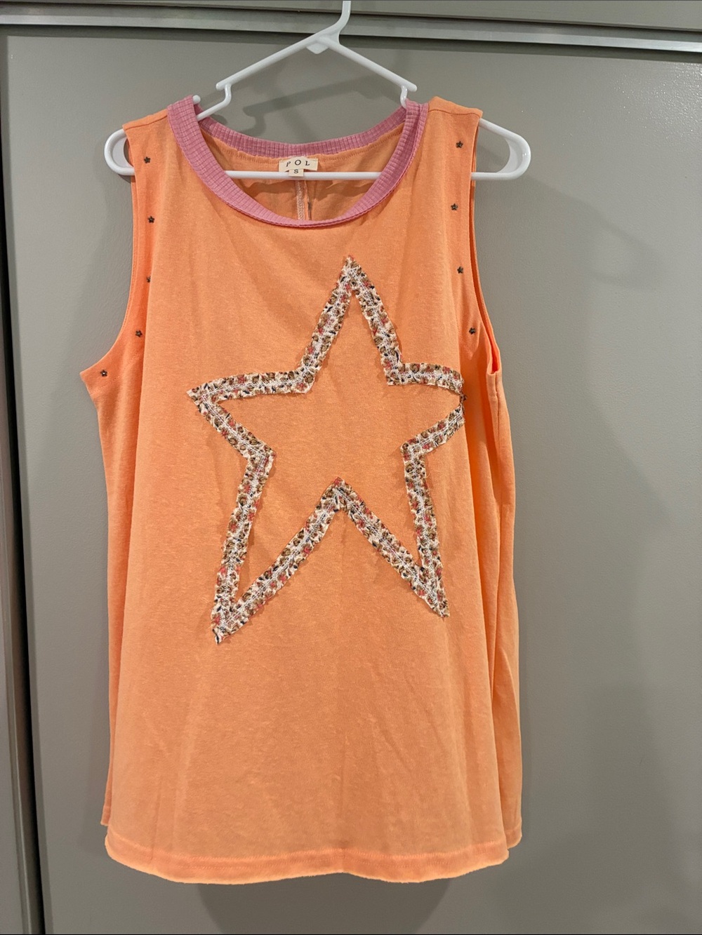 POL Peach Tank with Pink Rib Trim